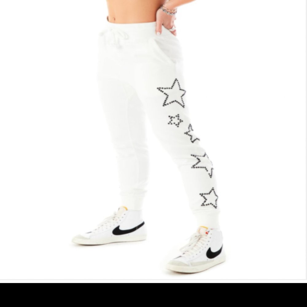 White LF Rhinestone Star Sweatpants